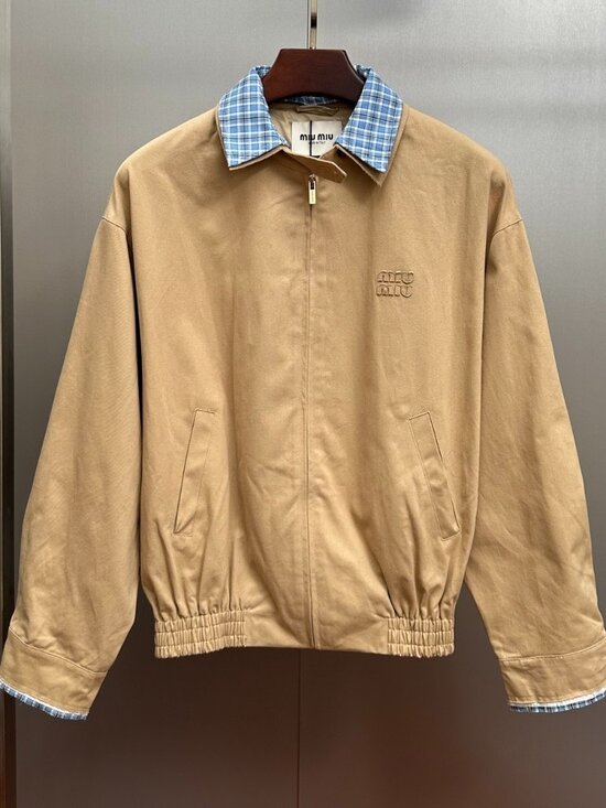 Miu Miu Tops - Miu Miu Women's Casual Zip-Collar Faux Two-Piece Jacket — Beige